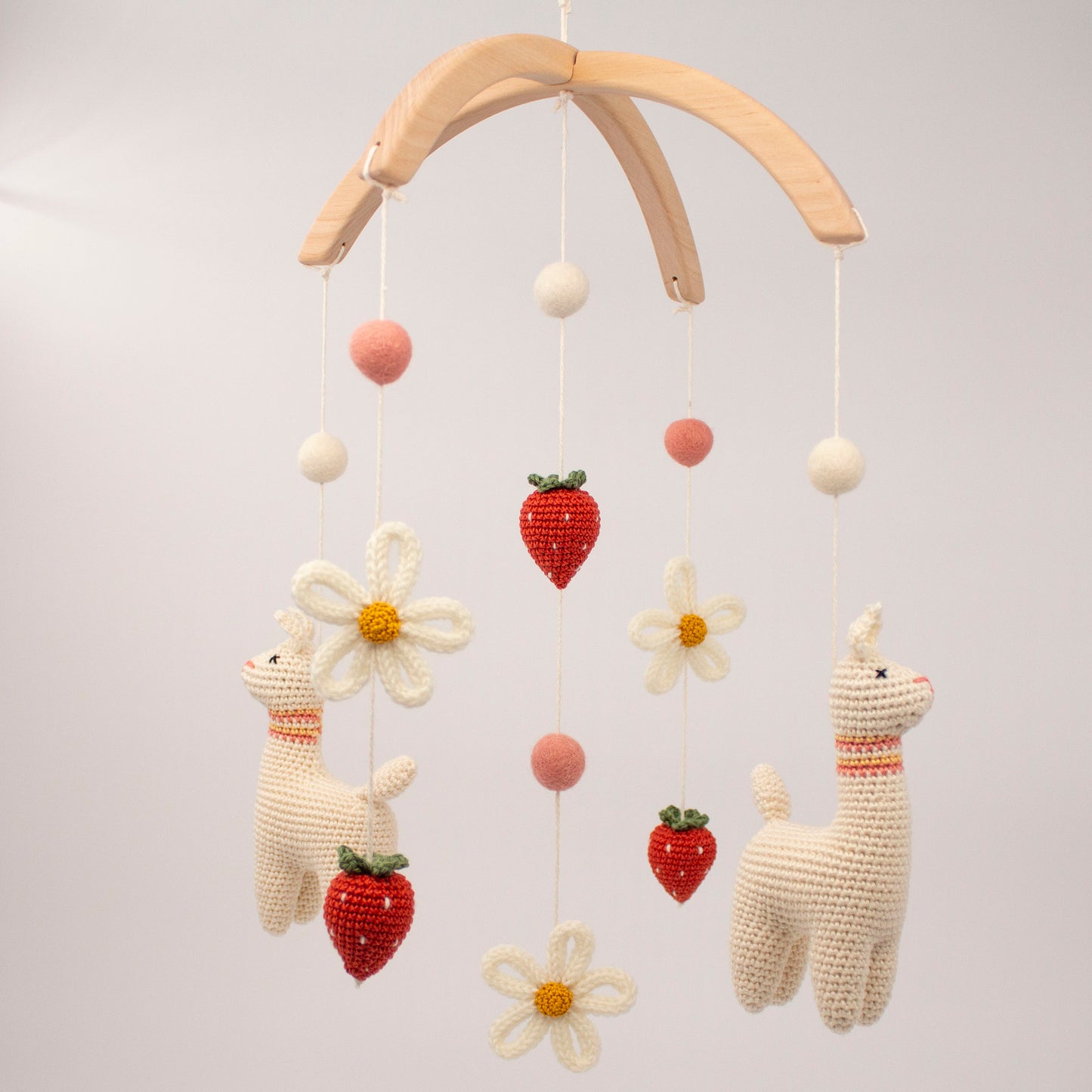 Strawberry llama baby mobile