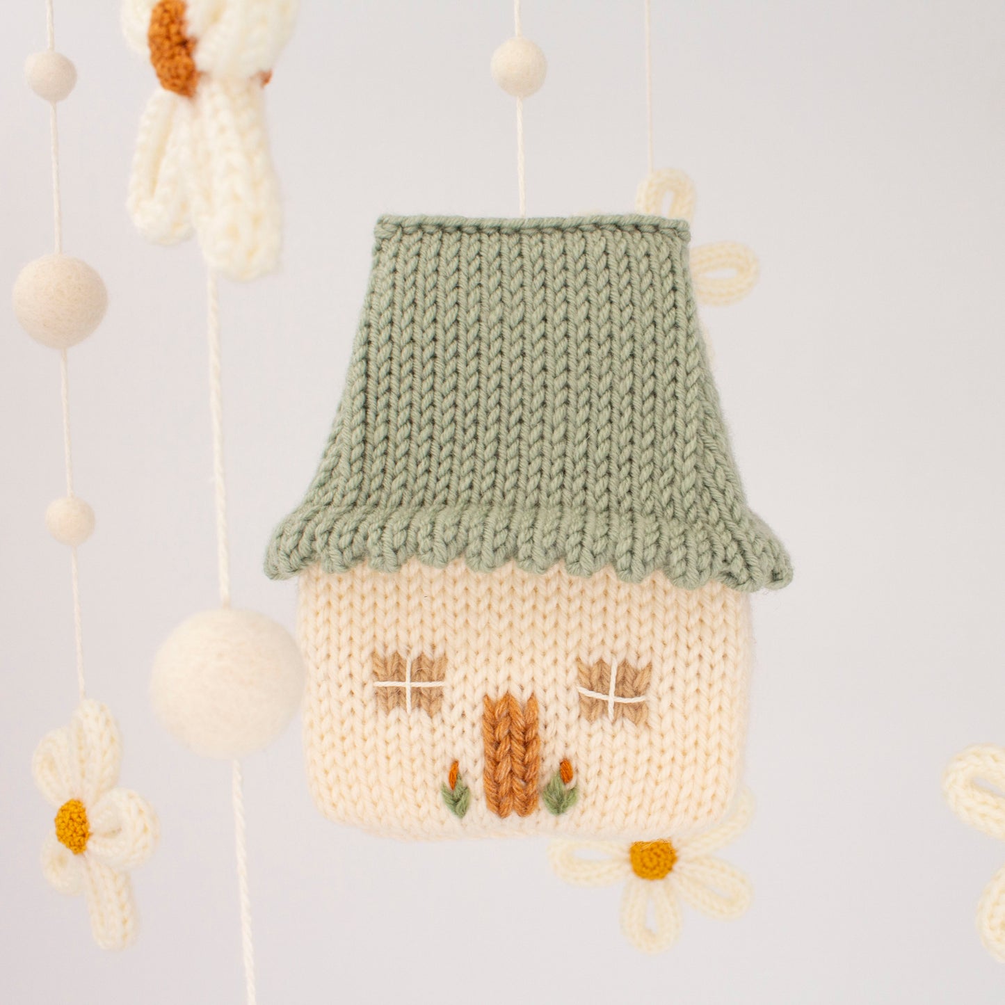 Daisy cottage nursery mobile with sage green