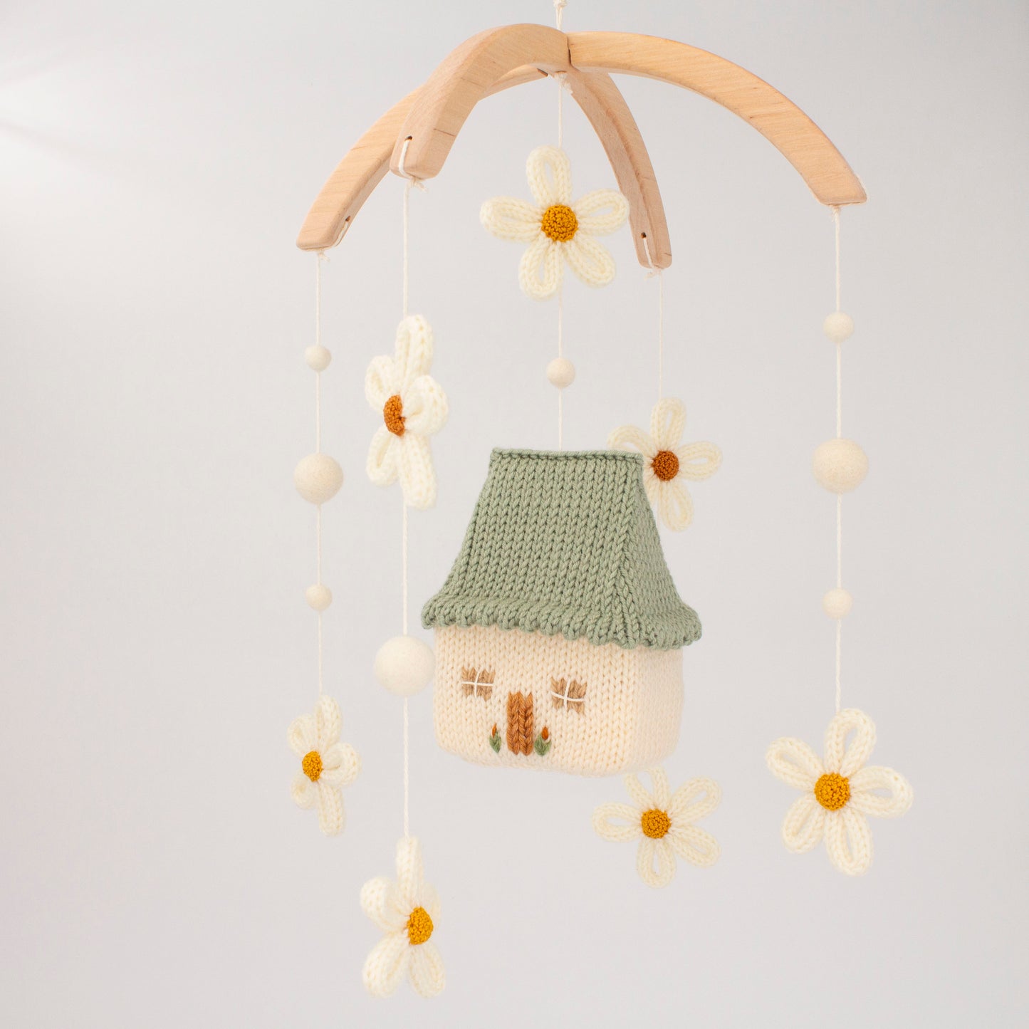 Daisy cottage nursery mobile with sage green