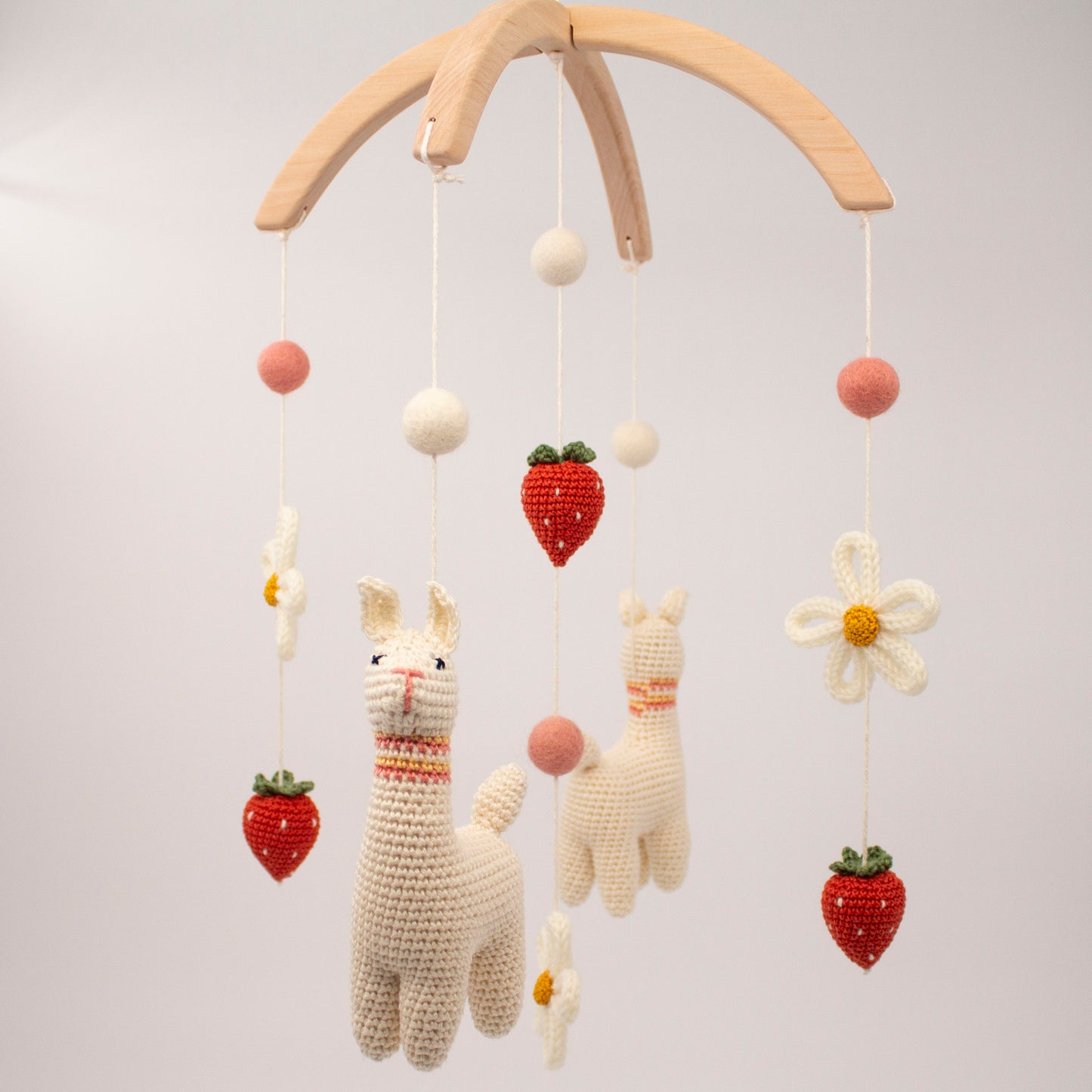 Strawberry llama baby mobile