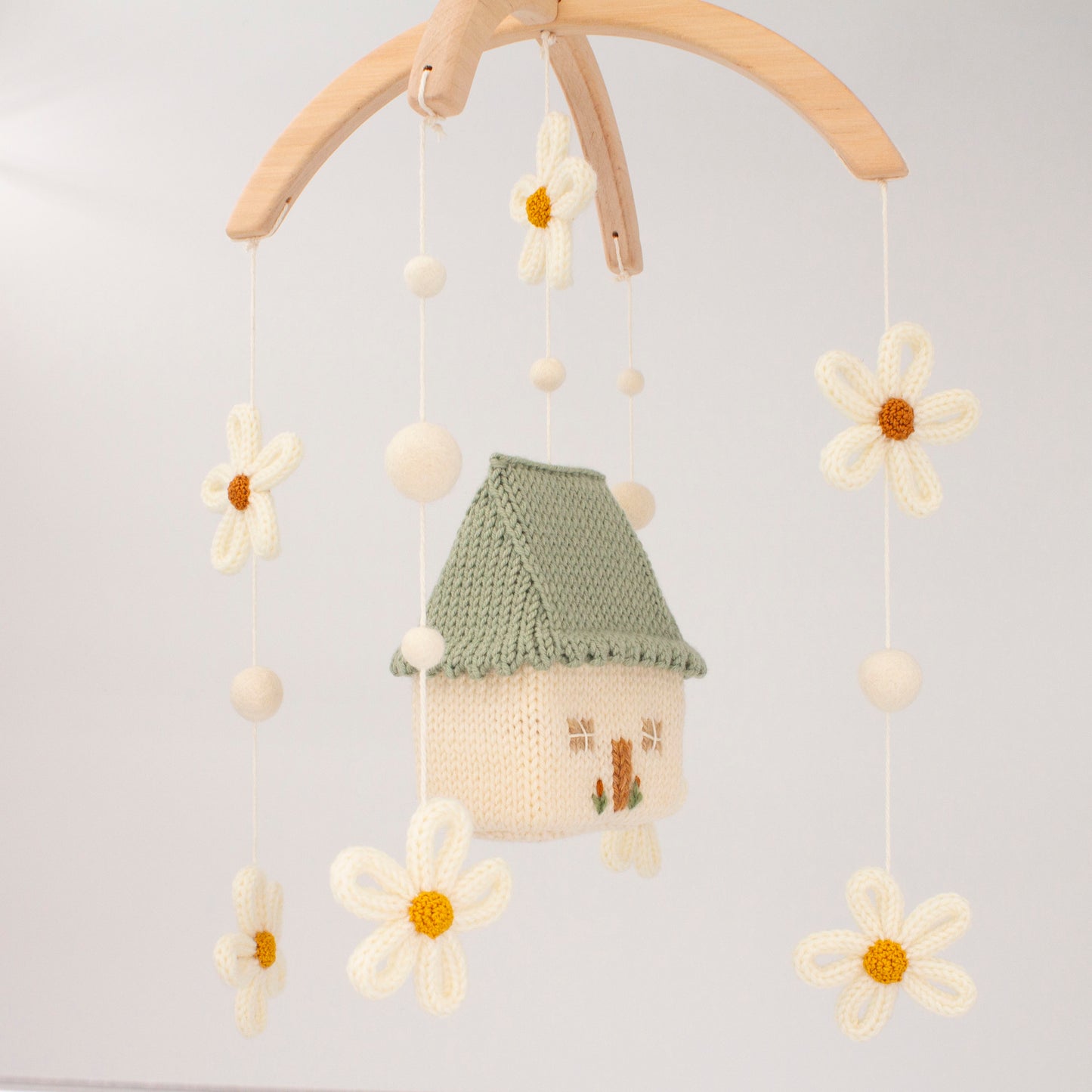 Daisy cottage nursery mobile with sage green