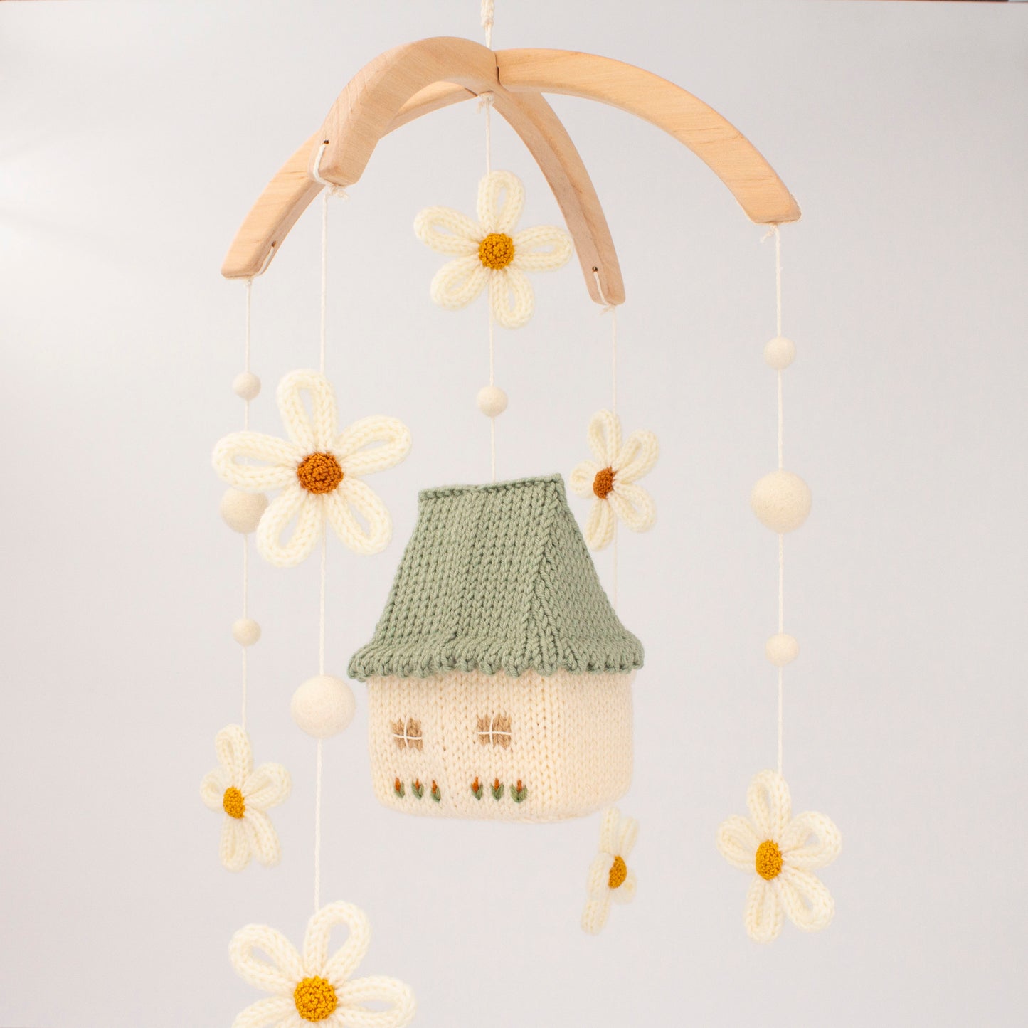 Daisy cottage nursery mobile with sage green