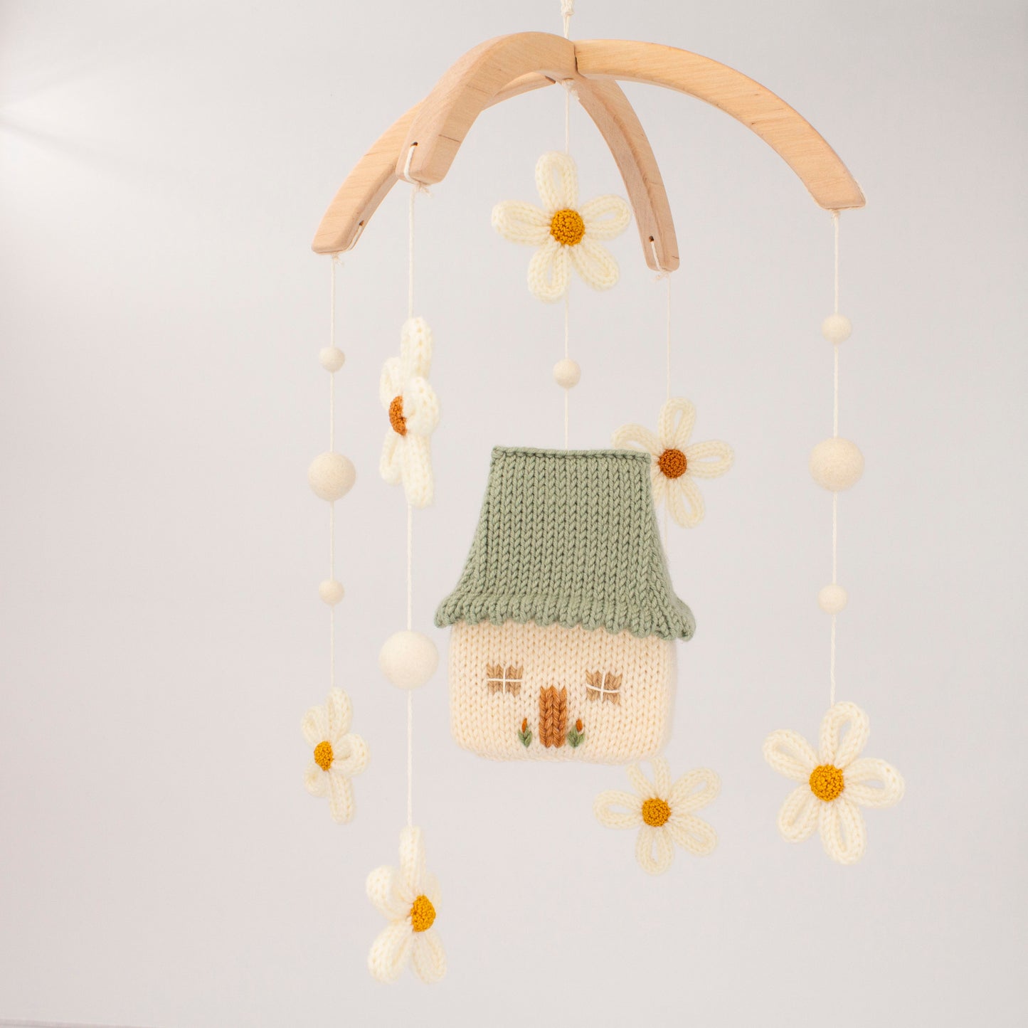 Daisy cottage nursery mobile with sage green