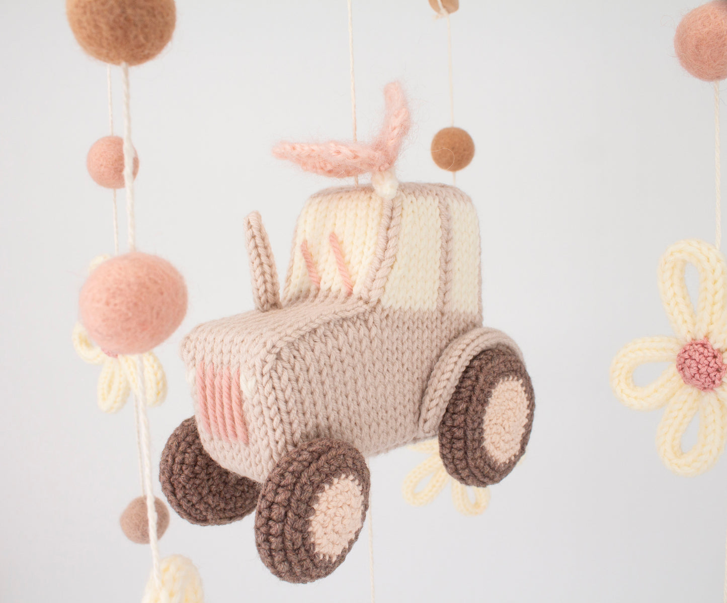 Pink Butterfly Tractor Baby Mobile