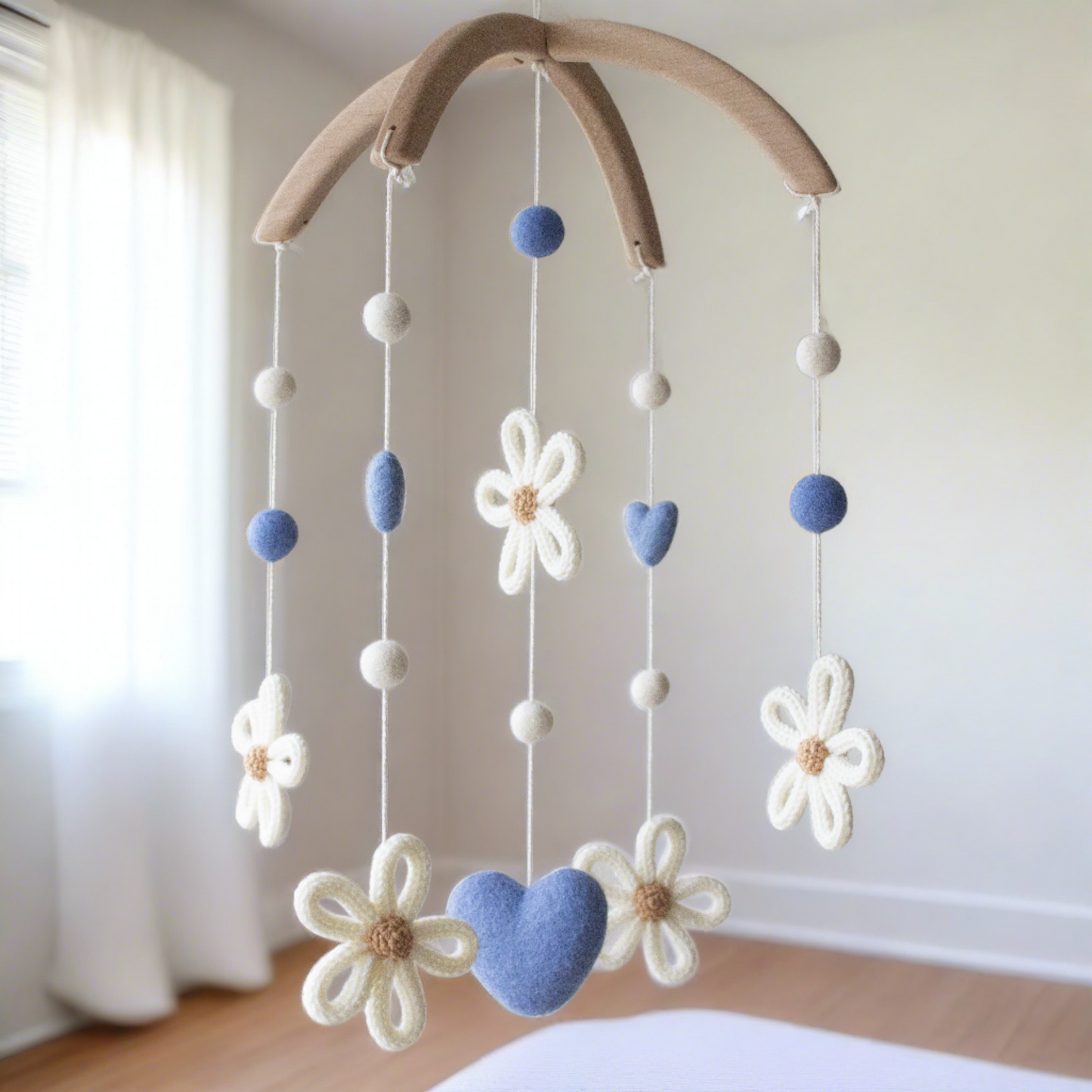 Daisies nursery mobile with blue