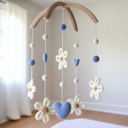 Daisies nursery mobile with blue
