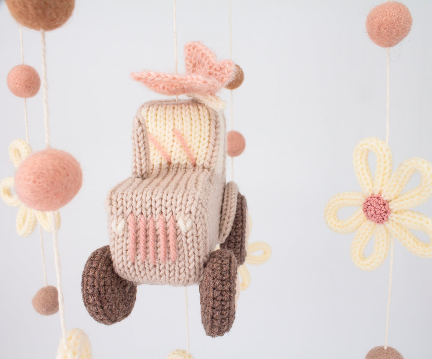 Pink Butterfly Tractor Baby Mobile
