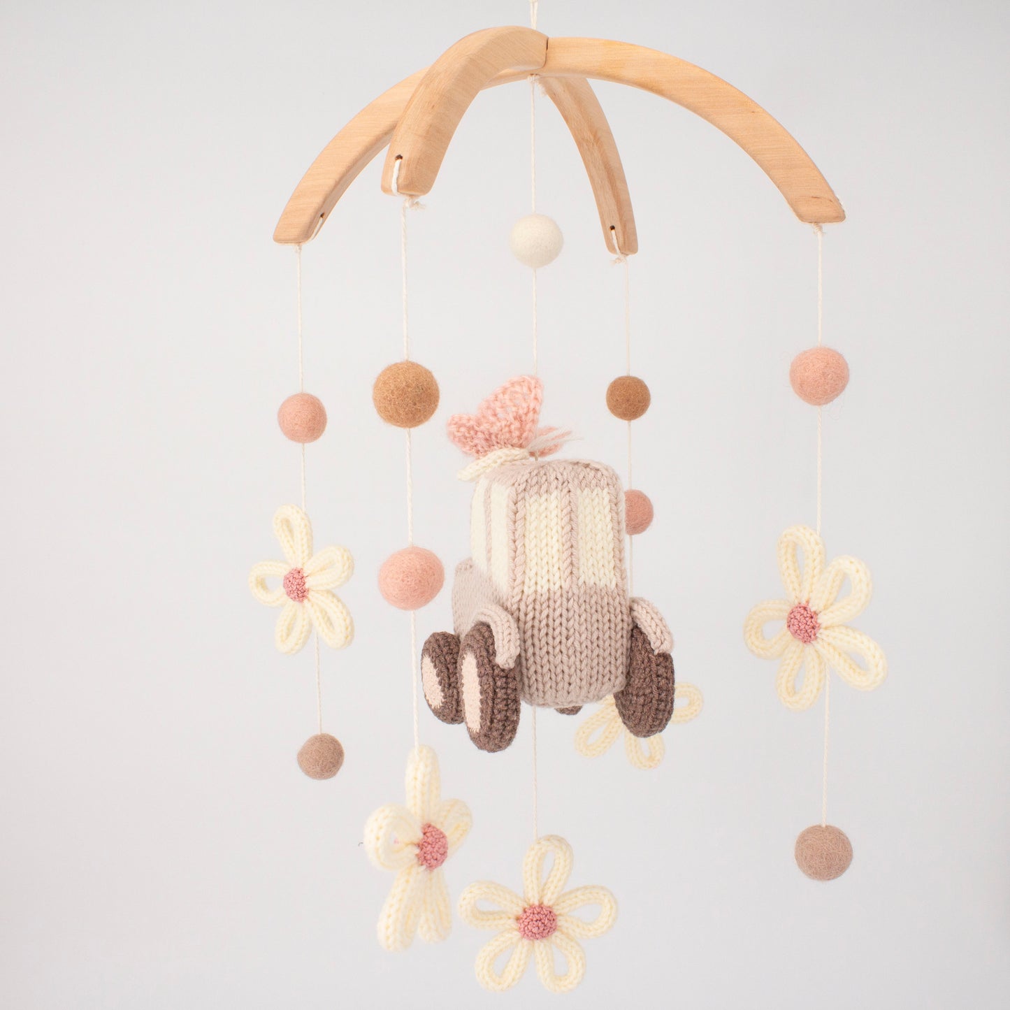 Pink Butterfly Tractor Baby Mobile