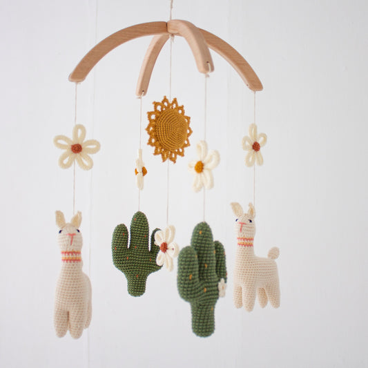 Cacti llama nursery mobile with flowers