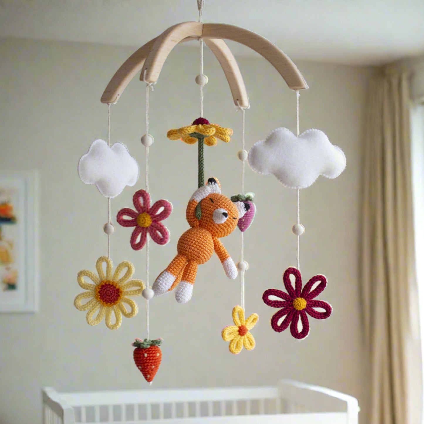 Floral fox nursery mobile