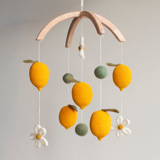 Lemon & Daisy Cot Mobile: Floral Citrus Fruit Baby Nursery Decor, Handmade in UK