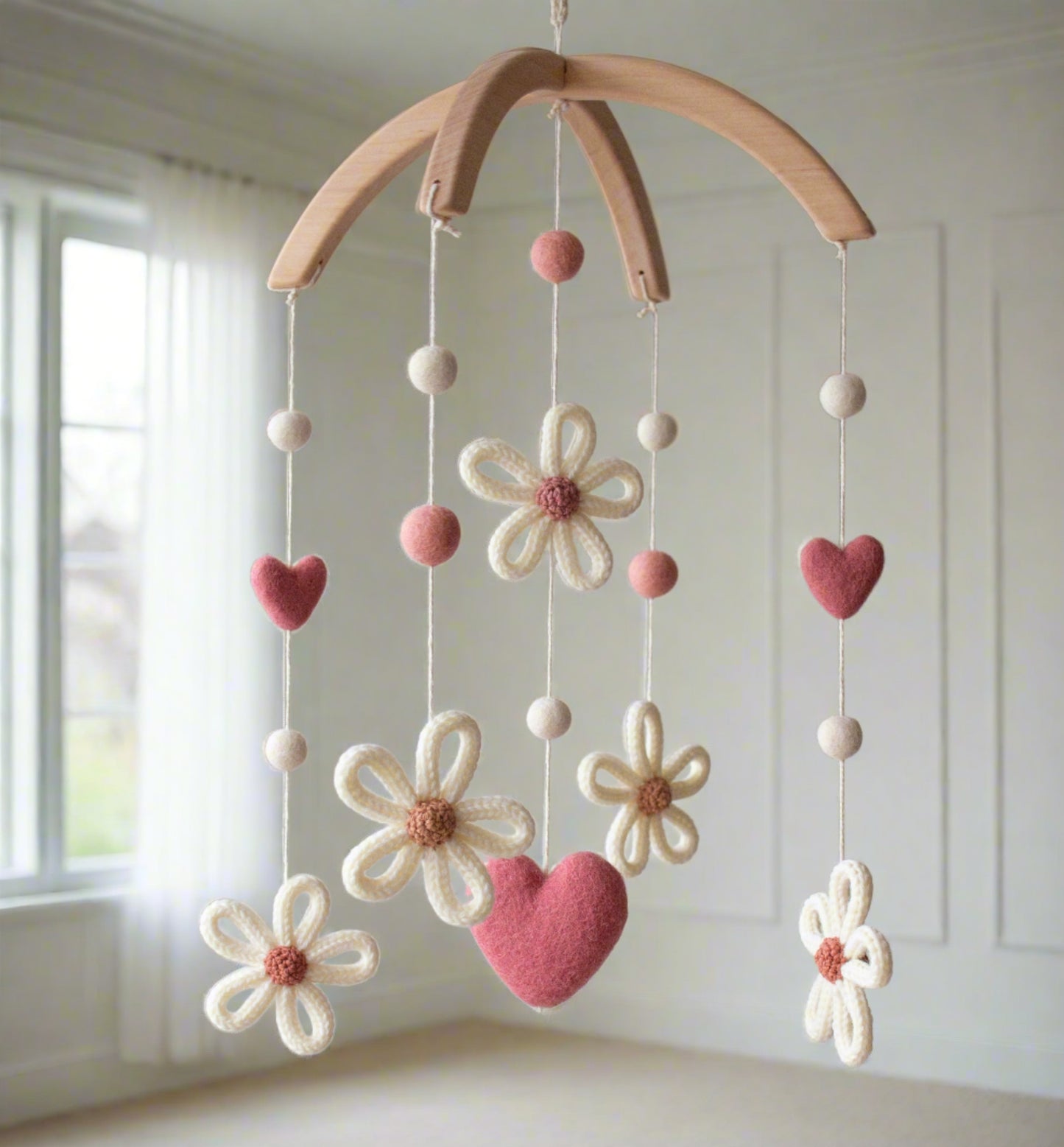 Daisies nursery mobile with dusty rose pink