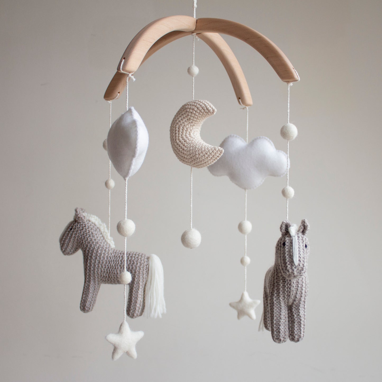 Horse baby mobile - Neutral Nursery Decor with Ponies, Moon, Stars & Clouds