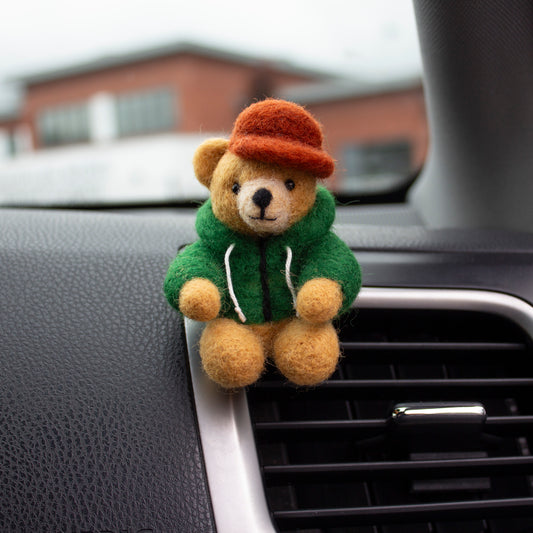 Green Hoodie Bear Car Vent Clip