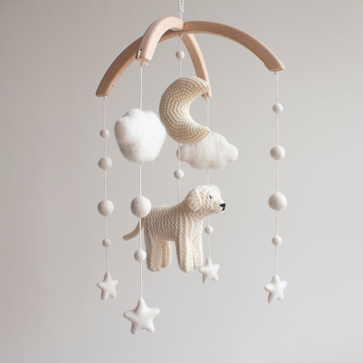 Baby mobile White Dog - Neutral nursery decor - Golden retriever cot mobile - Puppy crib mobile
