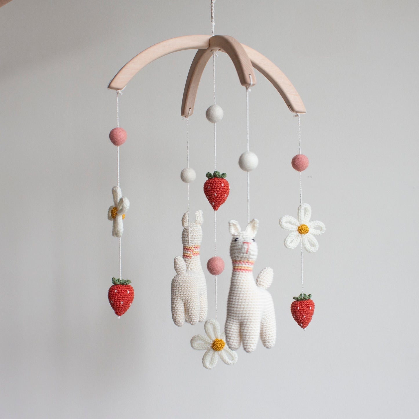 Strawberry llama baby mobile