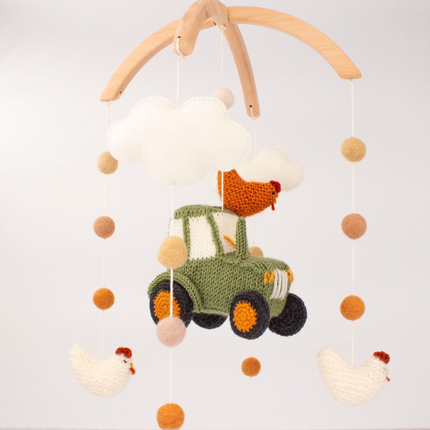 Cluck & Roll Tractor Baby Mobile – Farm Nursery Mobile with Green Tractor, Chickens, Clouds
