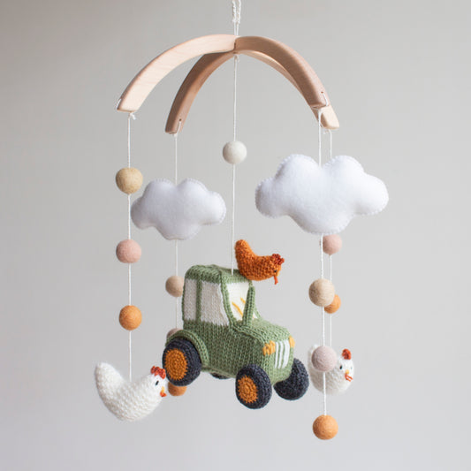 Green Tractor & Chickens Baby Mobile – Farm Nursery Decor