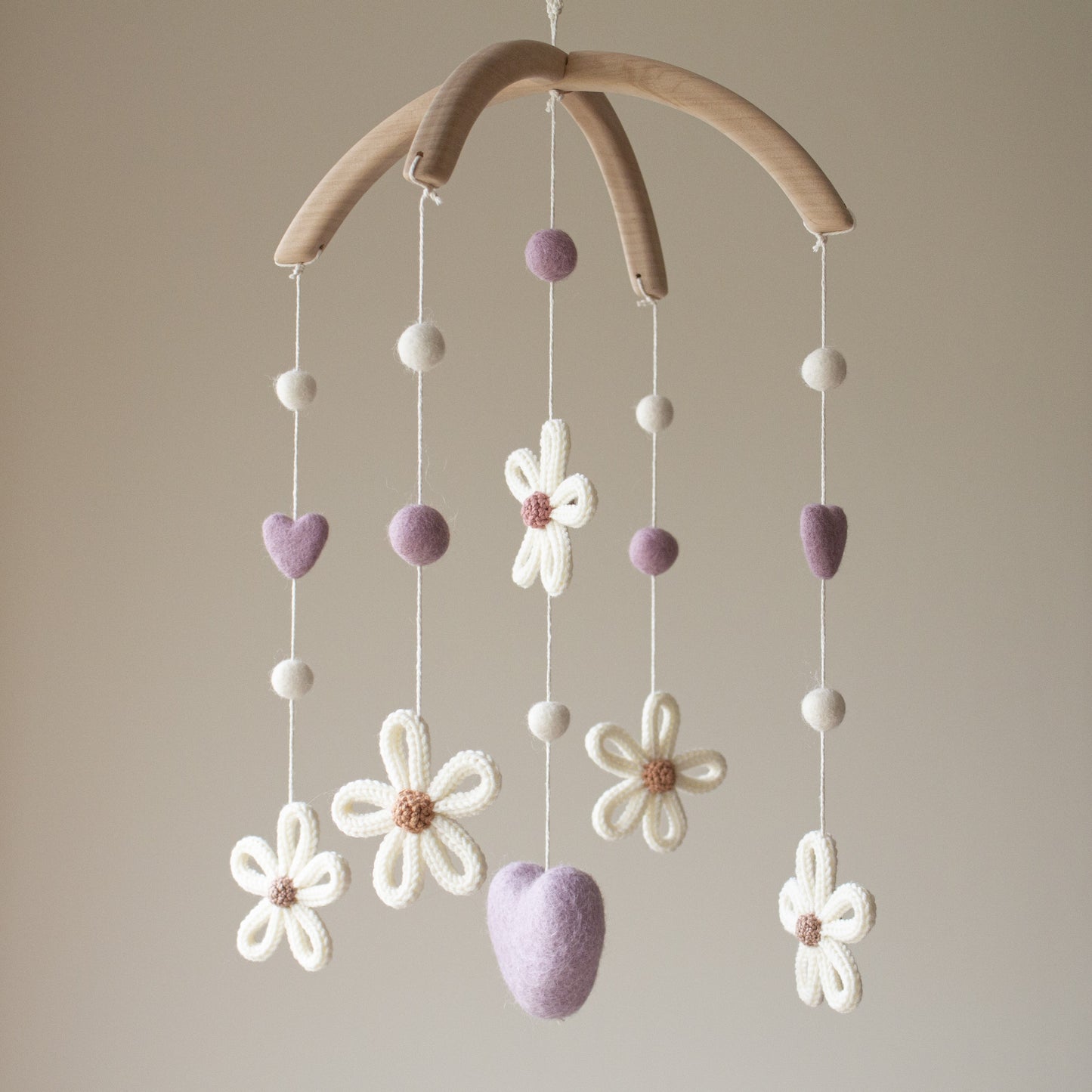 Baby mobile Daisies with purple - Floral boho nursery decor - Wildflowers cot mobile - Botanical crib mobile