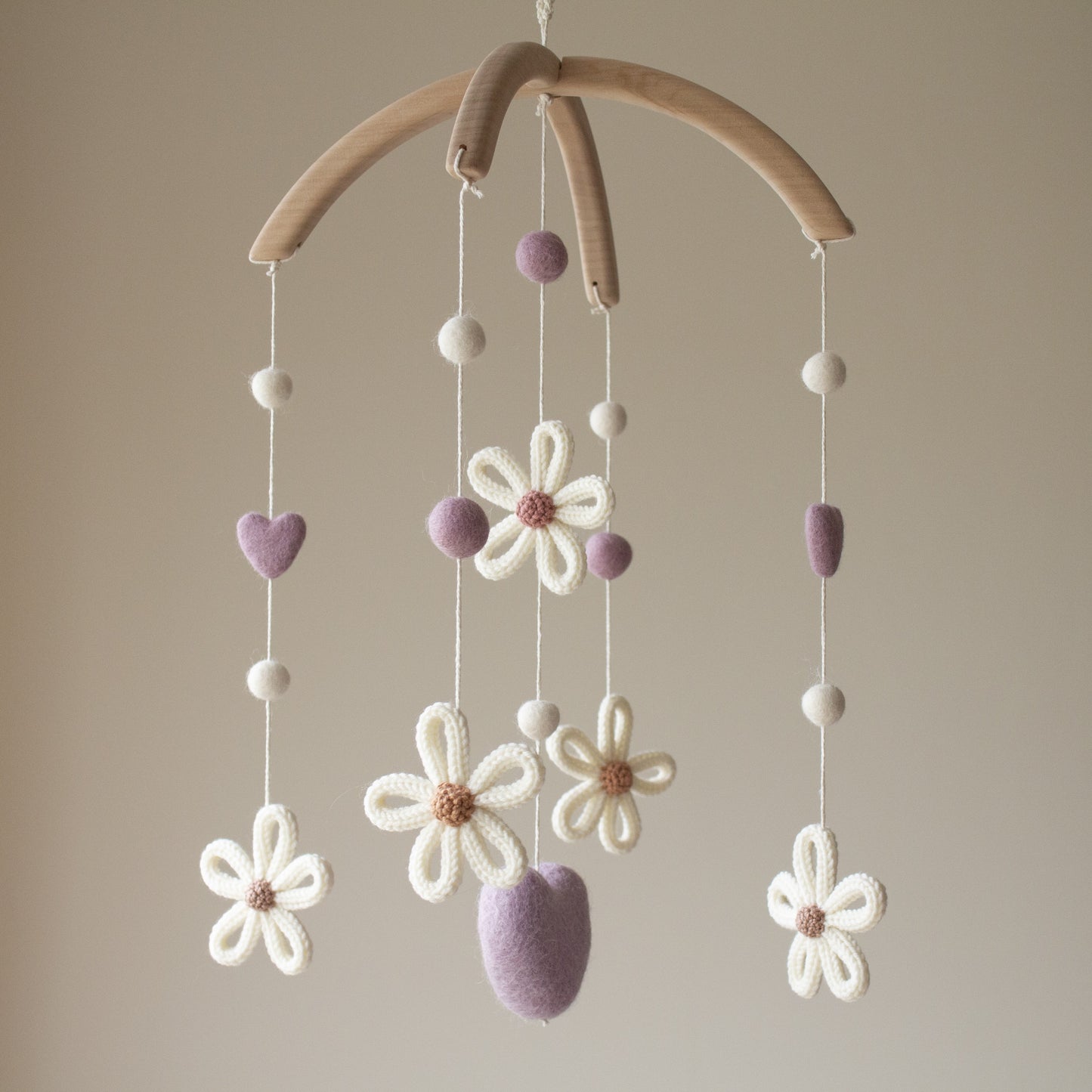 Baby mobile Daisies with purple - Floral boho nursery decor - Wildflowers cot mobile - Botanical crib mobile