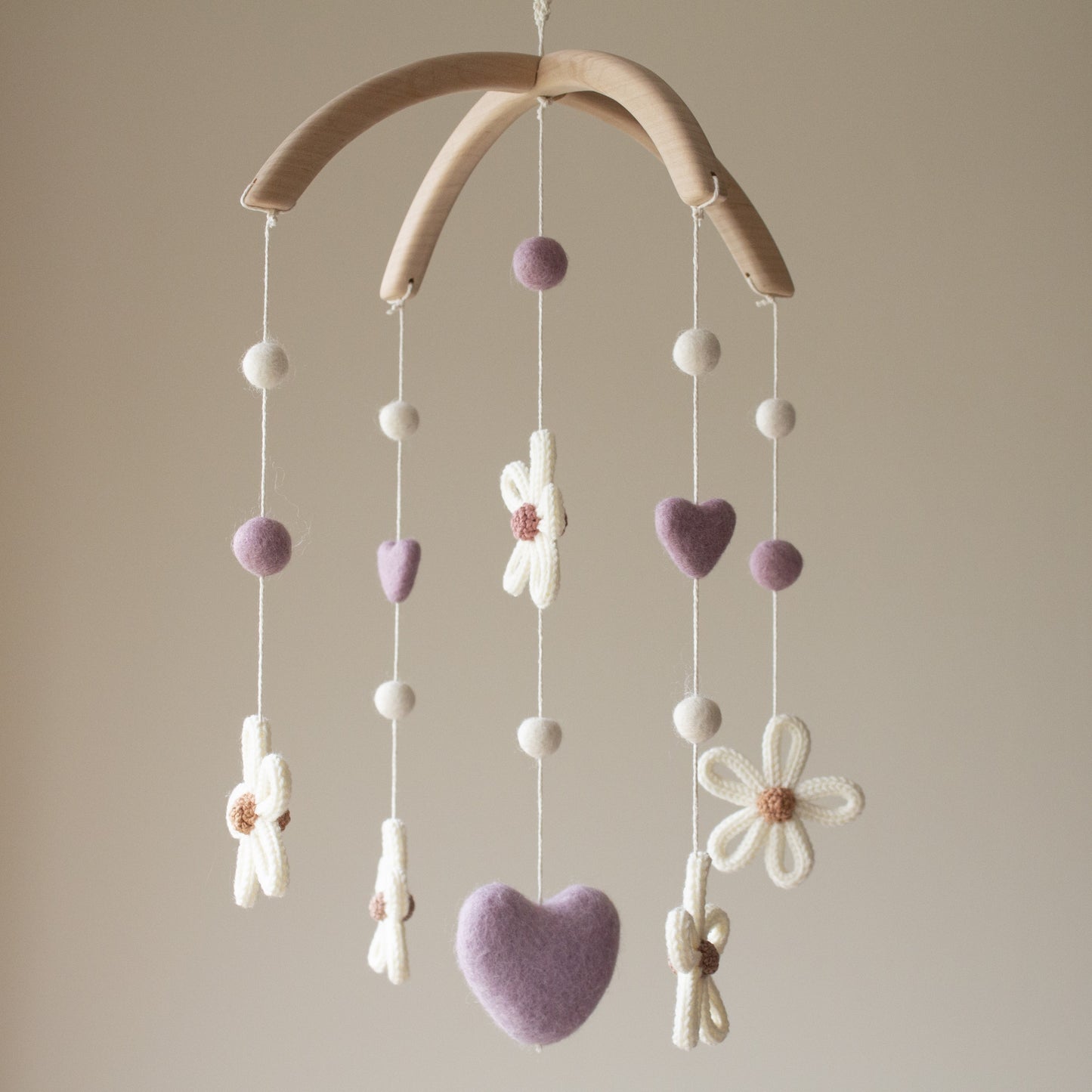 Baby mobile Daisies with purple - Floral boho nursery decor - Wildflowers cot mobile - Botanical crib mobile