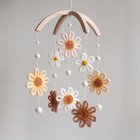 Sunflowers baby mobile - Sunshine Floral nursery decor - Flower cot mobile - Wildflowers Botanical crib mobile