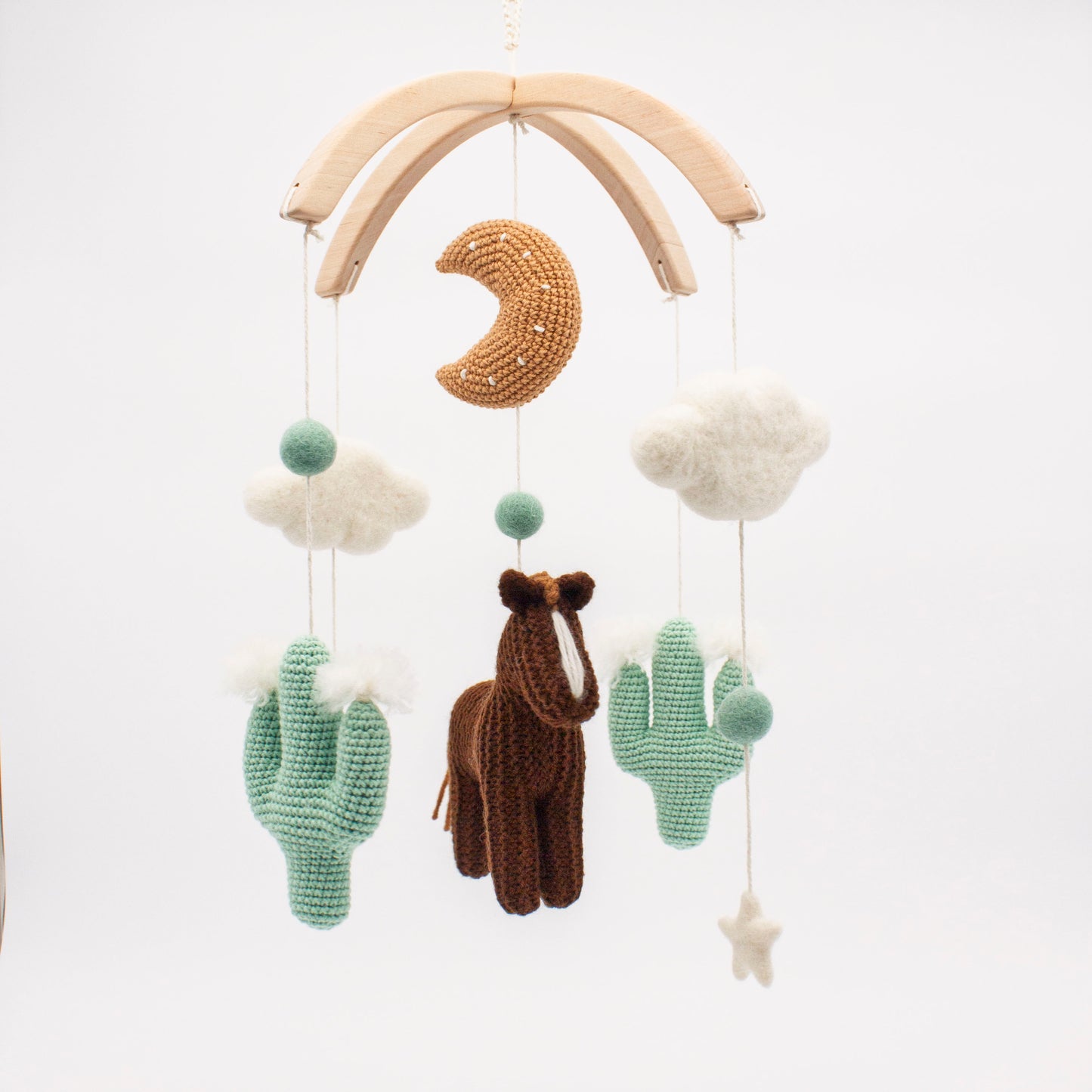 Horse & cactuses mobile in brown and muted mint