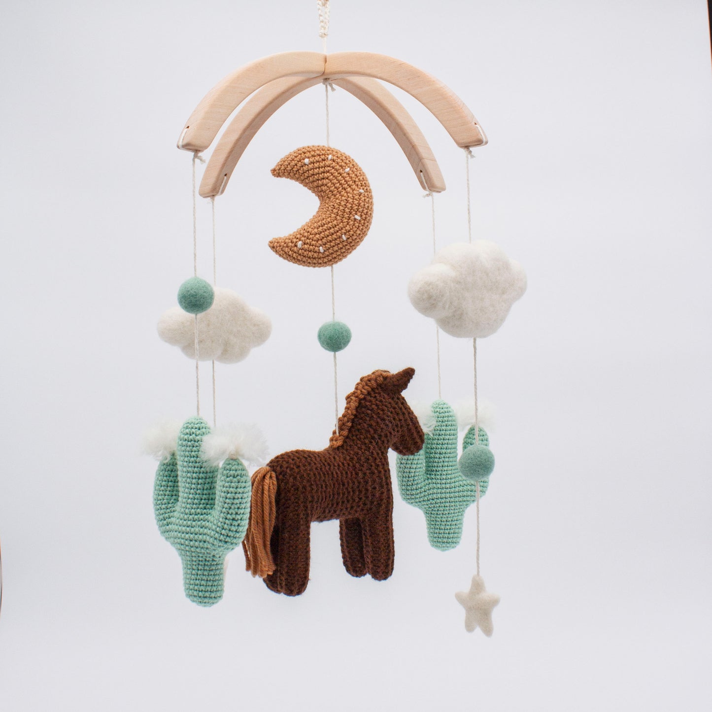 Horse & cactuses mobile in brown and muted mint