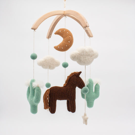 Horse & cactuses mobile in brown and muted mint