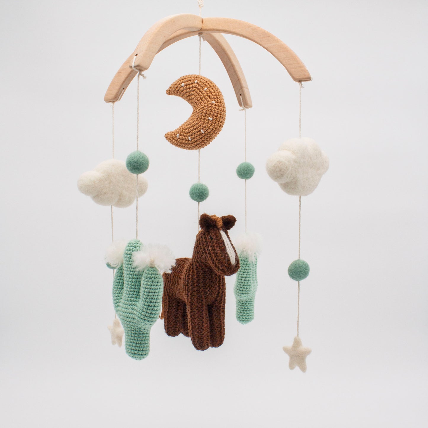 Horse & cactuses mobile in brown and muted mint