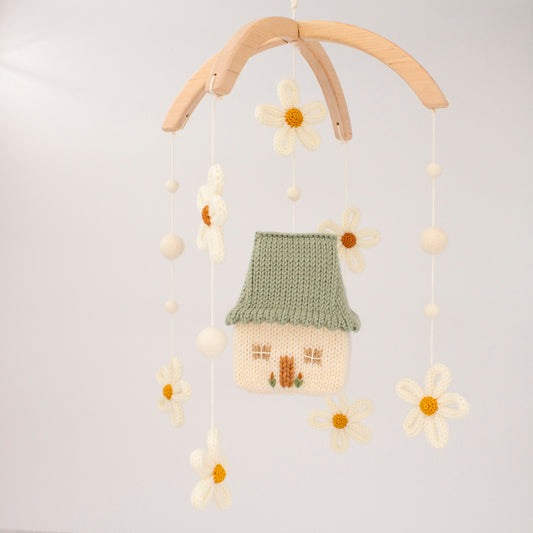 Daisy cottage nursery mobile with sage green