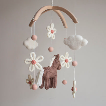 Floral horse baby mobile - Boho farm nursery decor - Cowgirl crib mobile - Pony & Daisies cot mobile