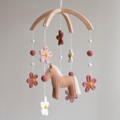 Floral horse baby mobile - Boho farm nursery decor - Cowgirl crib mobile - Pony & Wildflowers cot mobile