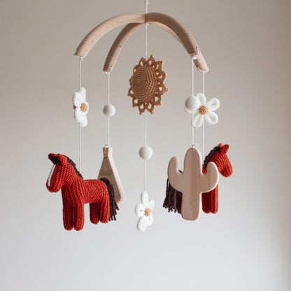 Unique baby shower gift—artisan boho cowgirl horse mobile handcrafted in Northern Ireland.