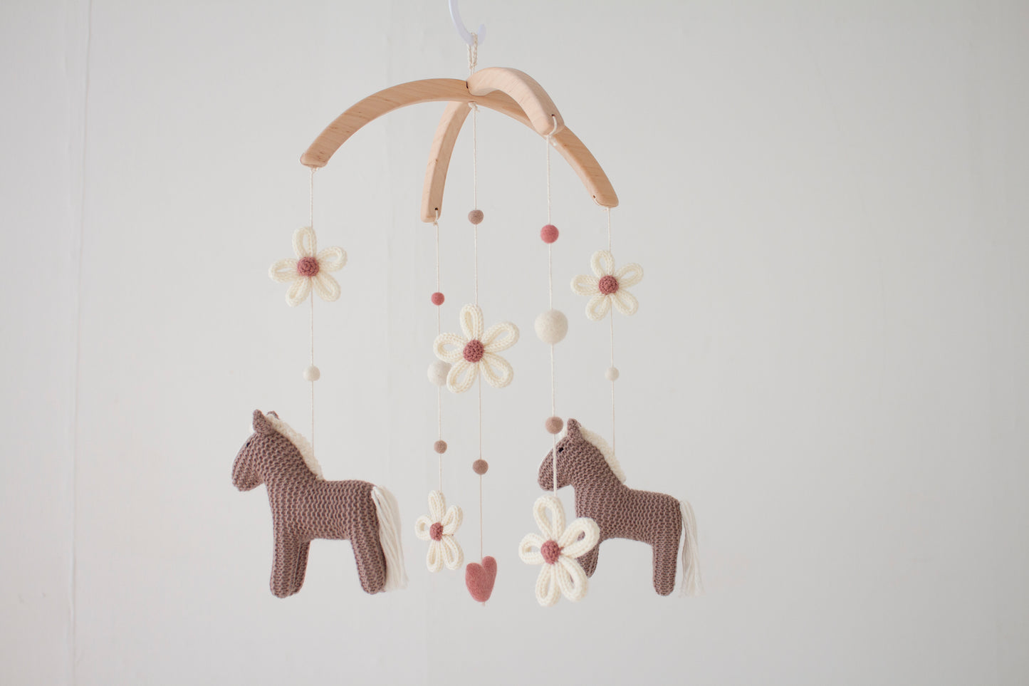 Cottagecore nursery mobile with horses & daisies