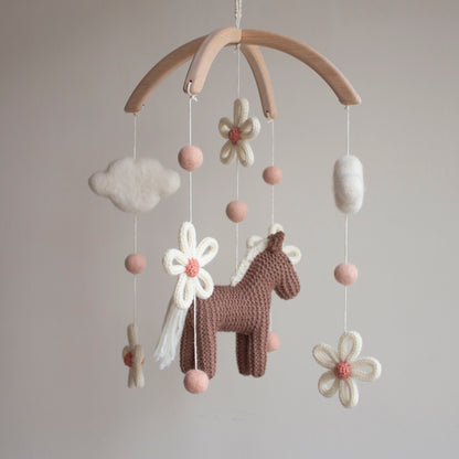 Floral horse baby mobile - Boho farm nursery decor - Cowgirl crib mobile - Pony & Daisies cot mobile