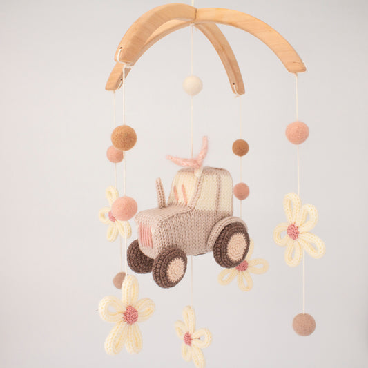 Pink Butterfly Tractor Baby Mobile