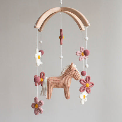 Floral horse baby mobile - Boho farm nursery decor - Cowgirl crib mobile - Pony & Wildflowers cot mobile