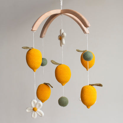 Lemon & Daisy Cot Mobile: Floral Citrus Fruit Baby Nursery Decor, Handmade in UK