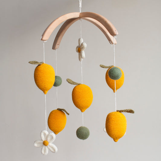 Lemon & Daisy Cot Mobile: Floral Citrus Fruit Baby Nursery Decor, Handmade in UK
