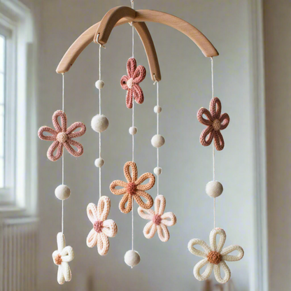 Boho Daisy Baby Mobile – Floral Decor in Terracotta & Blush
