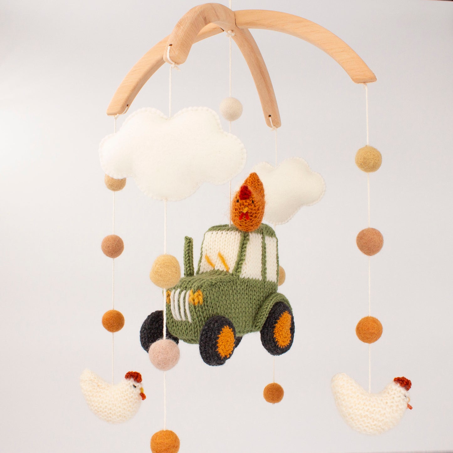 Cluck & Roll Tractor Baby Mobile – Farm Nursery Mobile with Green Tractor, Chickens, Clouds