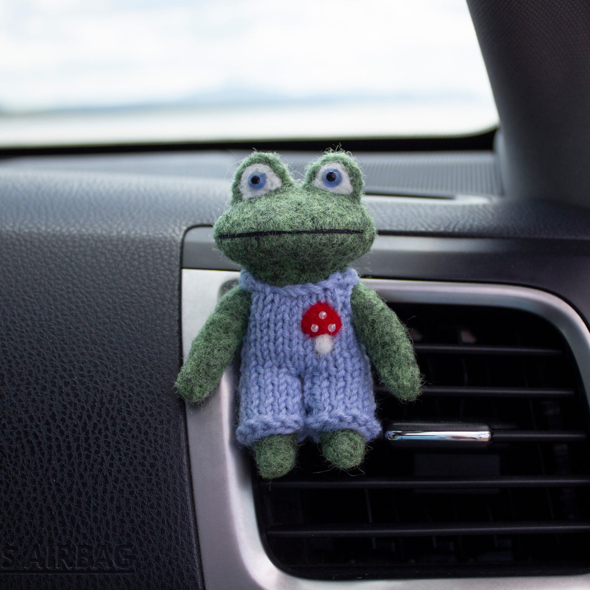 Frog in Dusty Blue Dungarees Car Vent Clip