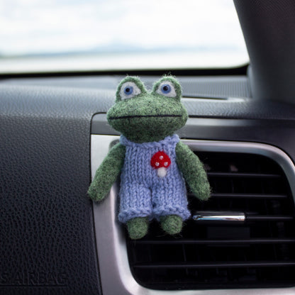 Frog in Dusty Blue Dungarees Car Vent Clip