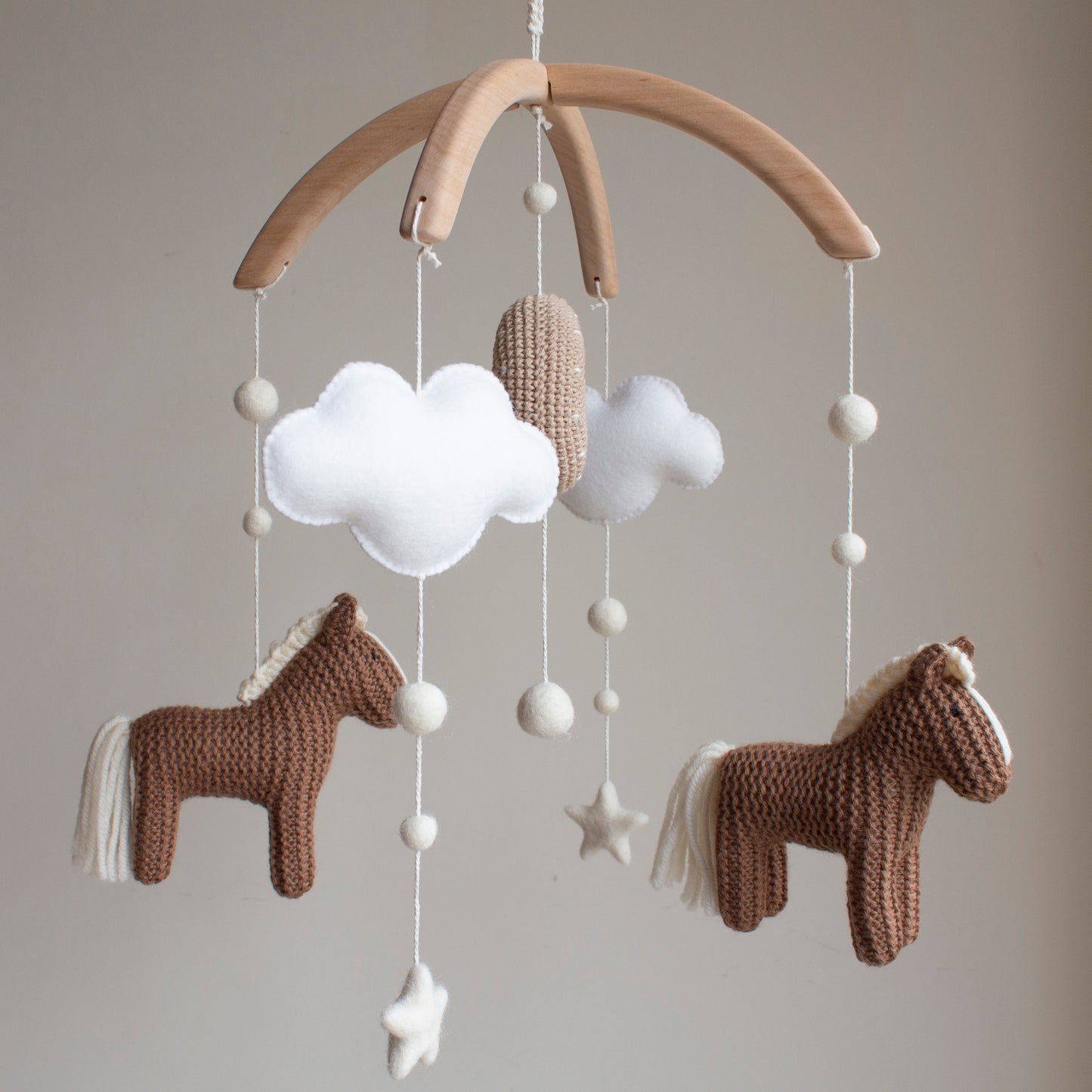 Chestnut Brown Horses Baby Mobile – Neutral Pony & Celestial Nursery Decor
