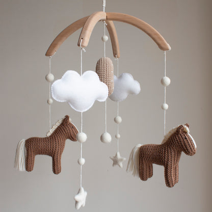 Chestnut Brown Horses Baby Mobile – Neutral Pony & Celestial Nursery Decor