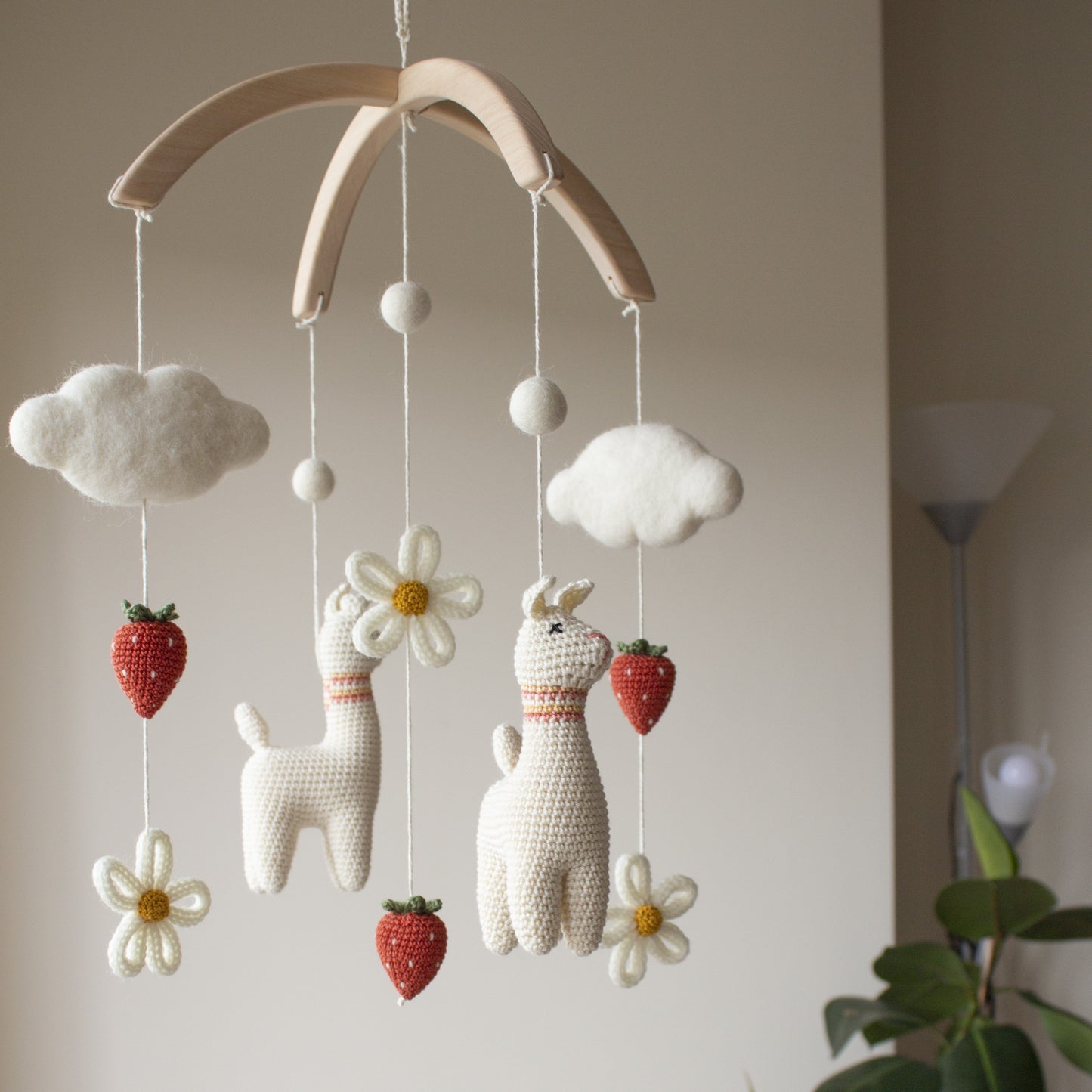 Strawberry llama baby mobile