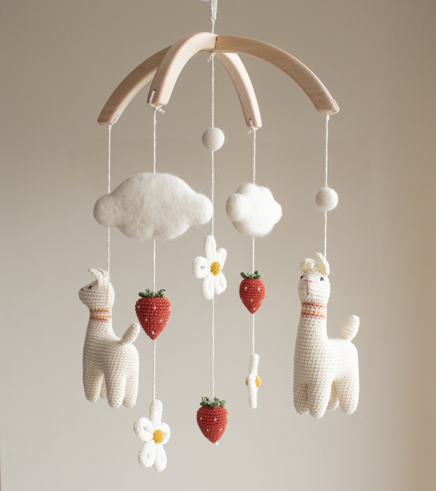 Strawberry llama baby mobile