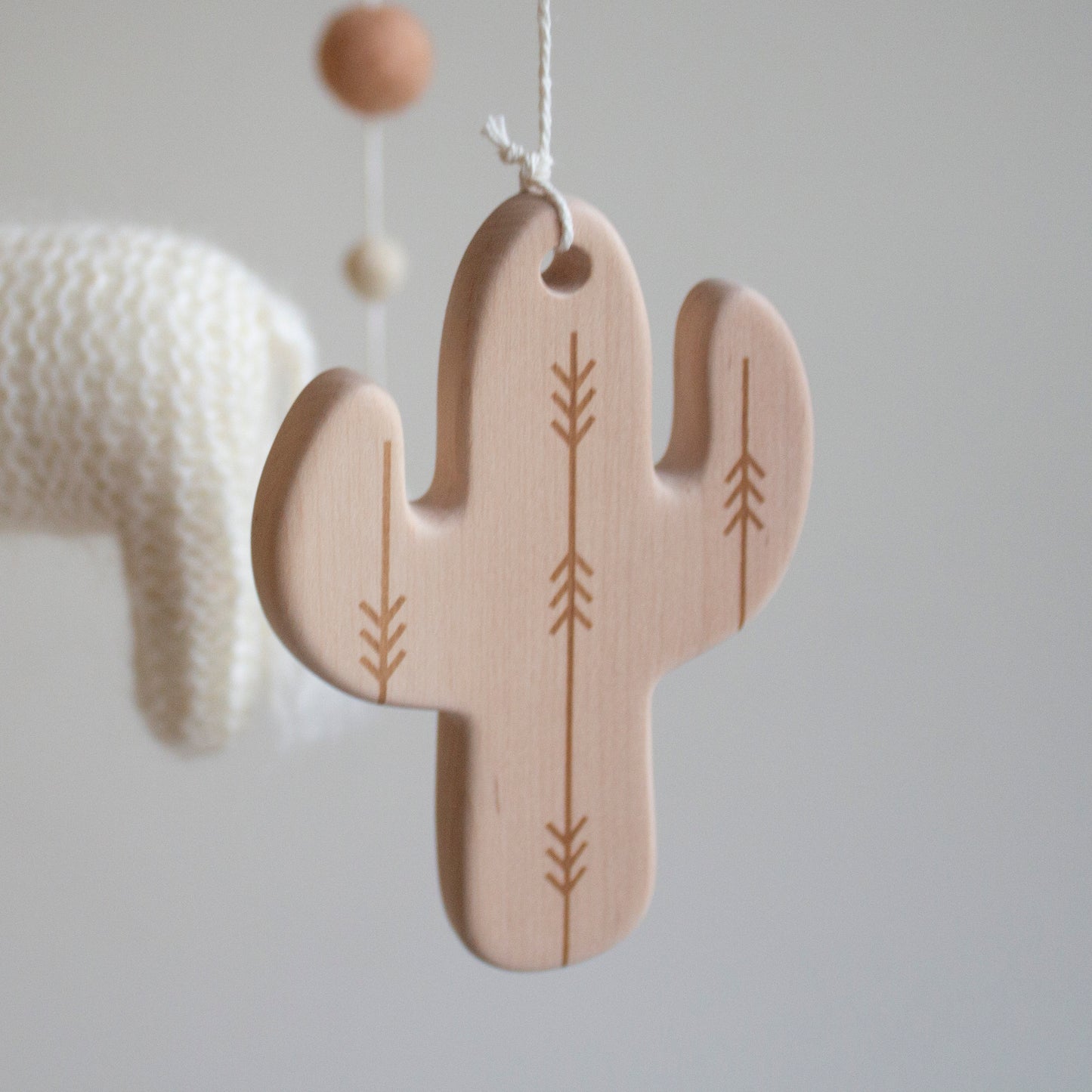 White Longhorn Cow & Wooden Cactus Baby Mobile – Boho Western Nursery Decor