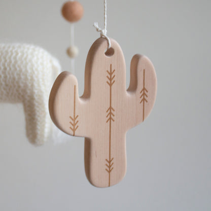 White Longhorn Cow & Wooden Cactus Baby Mobile – Boho Western Nursery Decor
